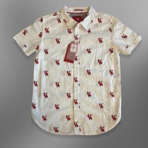 Cactus Boys Shirt Collared Neck Button-Down Short Sleeve White Red Kids 9/10 NWT